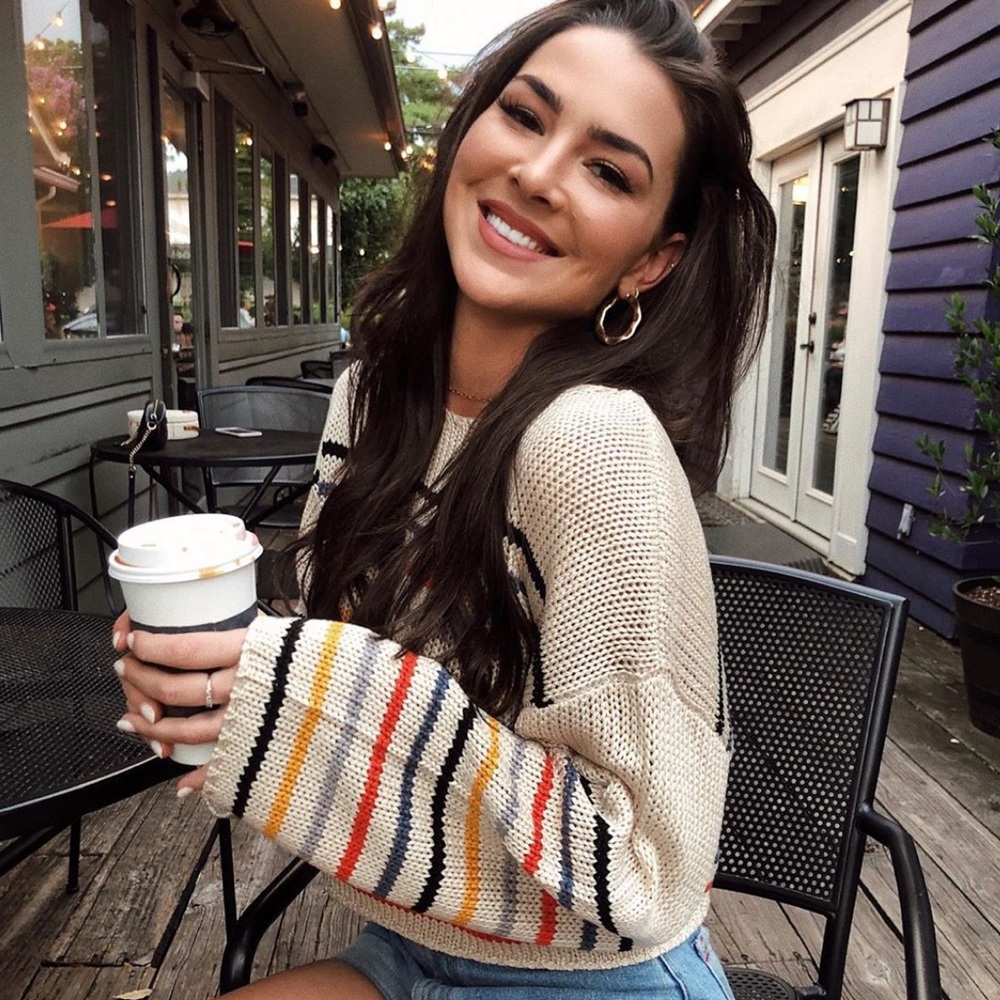 Rainbow Striped Boho Knit Sweater Black Bohemian - Picture 9 of 11